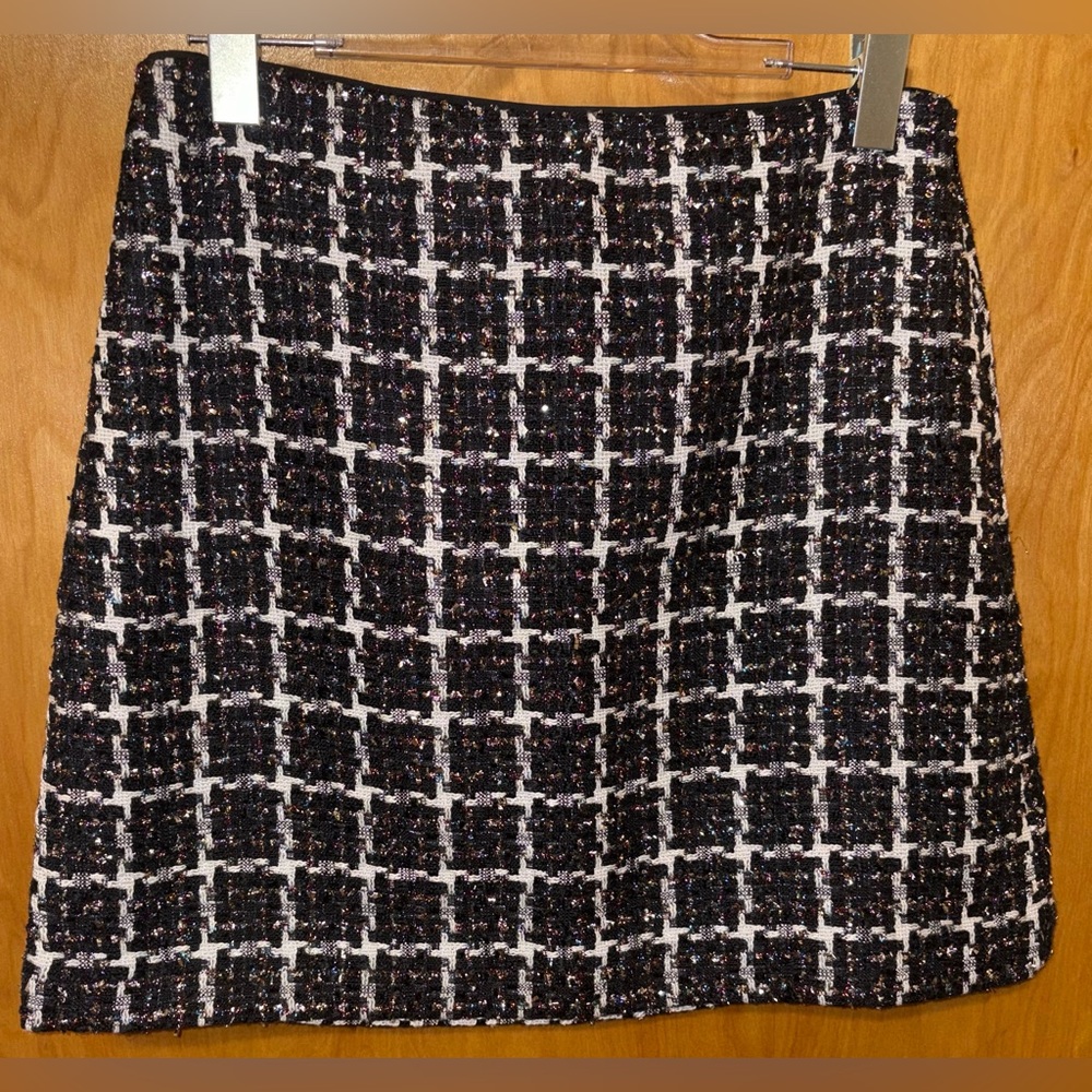 LOFT black/multicolored shimmer tweed a-line skirt Size 6 side zipper closure